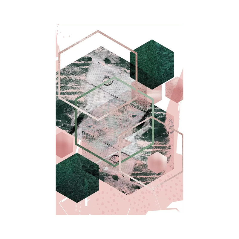 Pink Green Geo Hex by Urban Epiphany - Print on Canvas, Wrapped Canvas, 101.6 cm H x 66.04 cm W x 1.91 cm D
