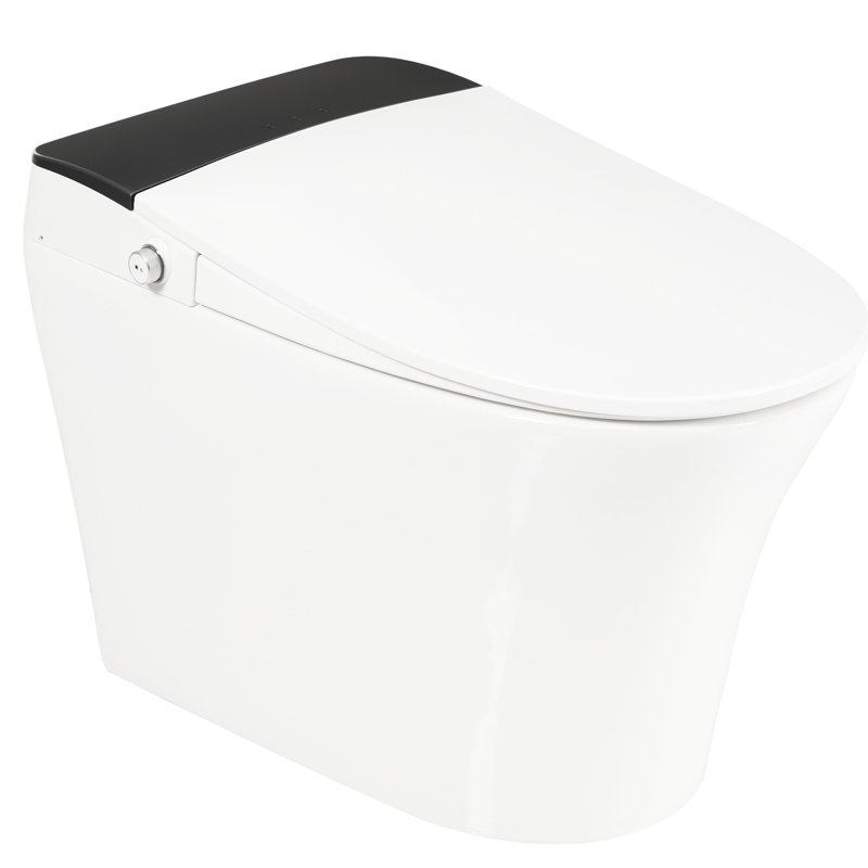 Smart Toilet With Heated Seat, One Piece Automatic Flush Toilet, No Bidet, Foot Flush, Blue Night , Knob Control, Power Outage Function, Soft Close Cover, White Bathroom One Sensor Managed, Ceramic In