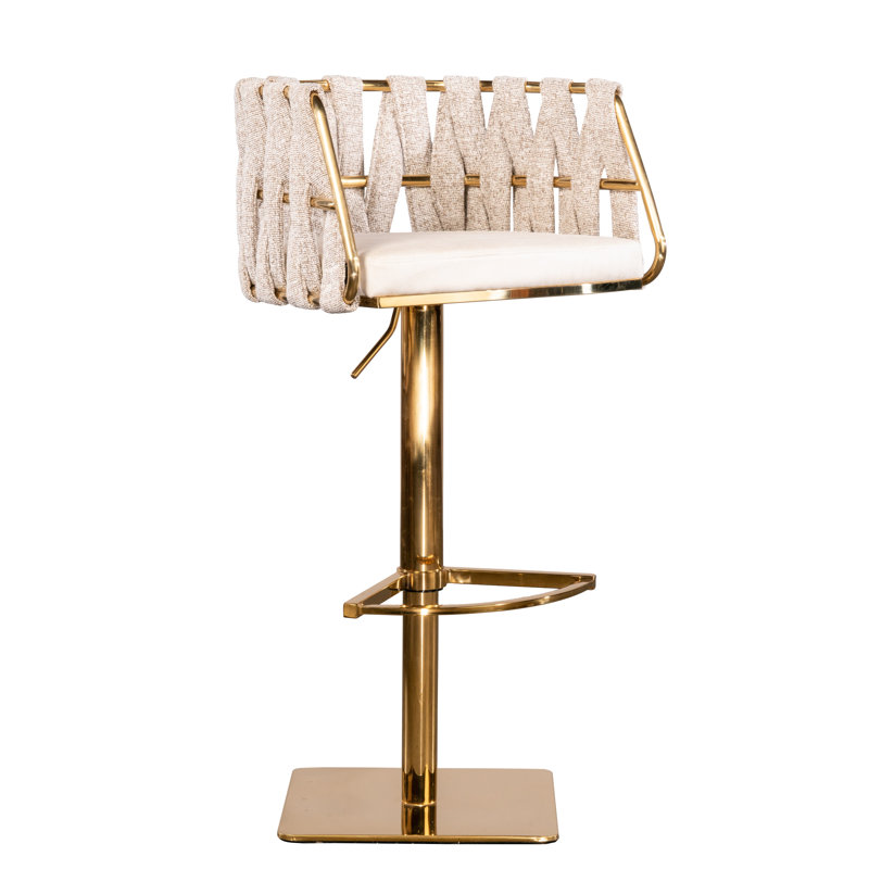 Chaise de bar pivotante à hauteur réglable en faux cuir blanc cassé et lin et acier