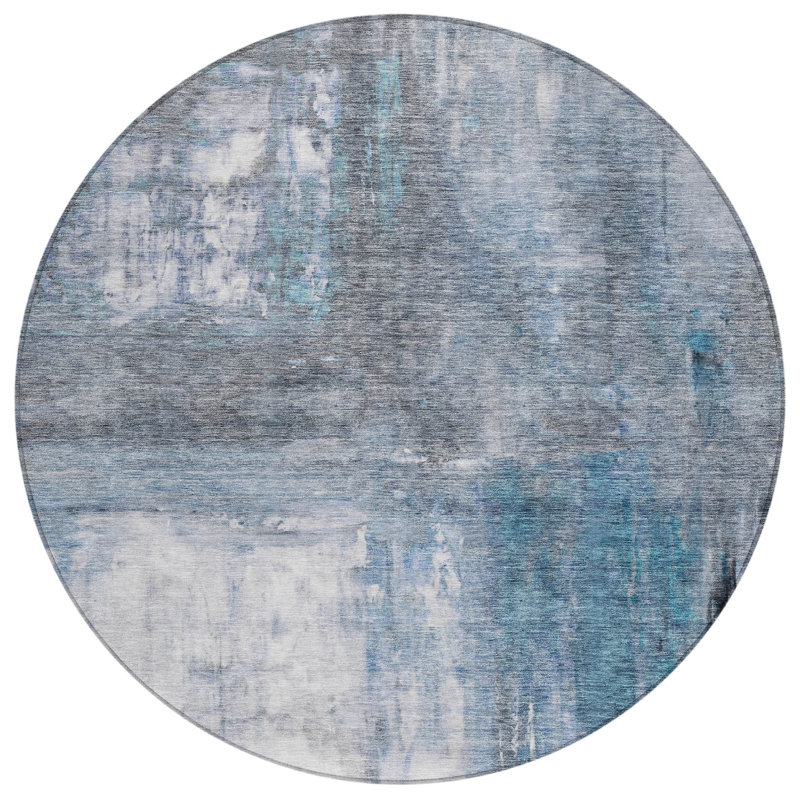 Machine Washable Indoor/Outdoor Chayden ACN1095 Blue Rug, Round 8'