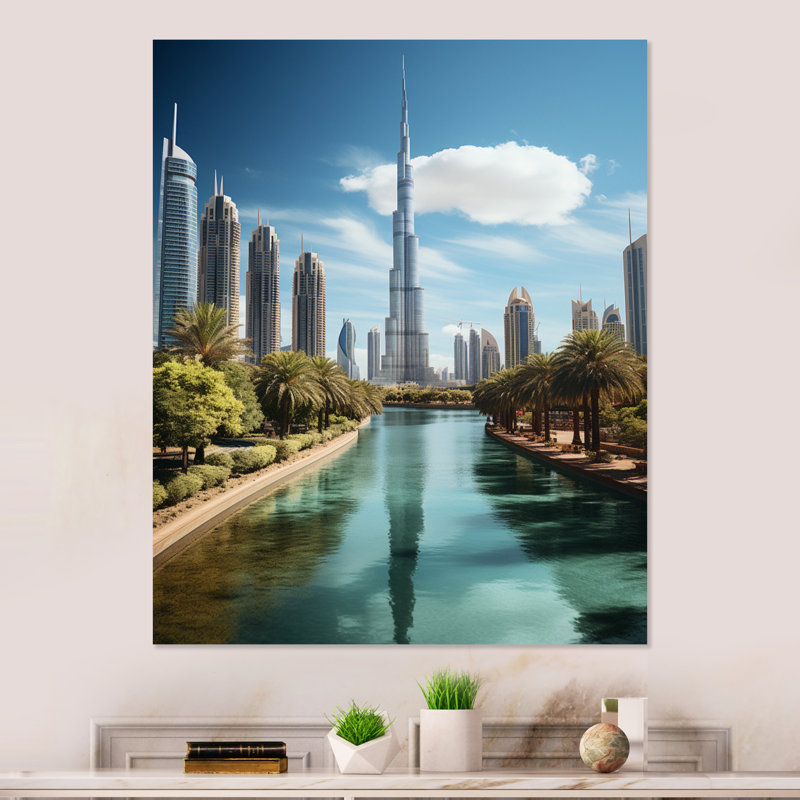 Décoration murale en métal de la ville de Dubaï III, H 32 po x l 24 po x P 1 po