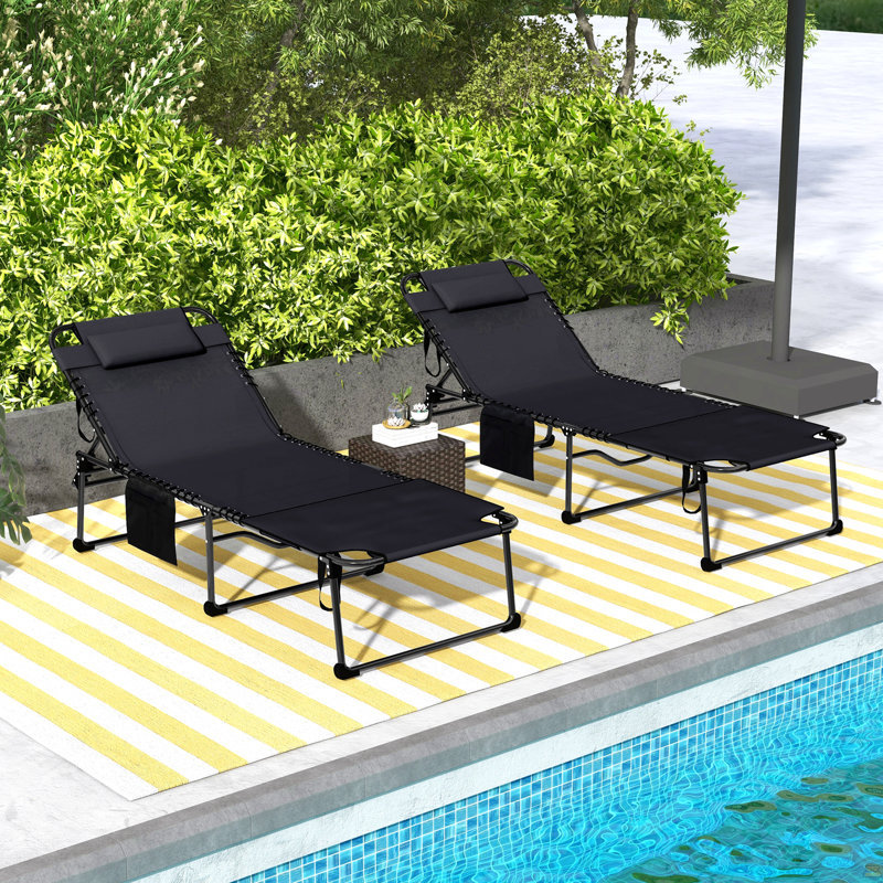Outsunny 2 Piece Folding Chaise Lounge with 5-level Reclining Back, Black