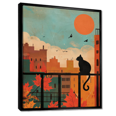 Art urbain, chat urbain regardant le coucher de soleil II - Chat