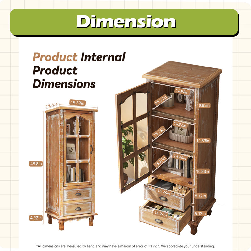 Armoire de rangement rustique en bois avec porte découpée décorative 3 tiroirs, Brun antique