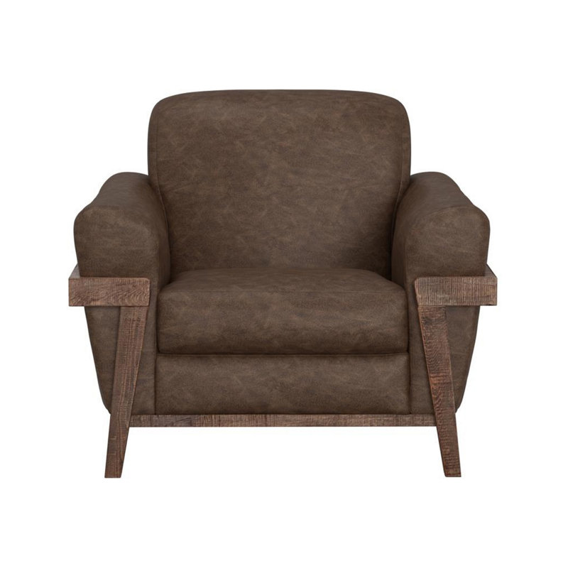 Fauteuil Pola, 2 coussins décoratifs, Rich Modern , Similicuir brun chocolat