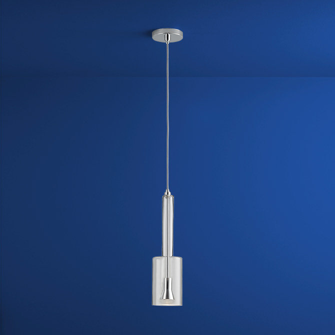 1 - Light Cylinder Pendant, Polished Chrome, Mirror Glass