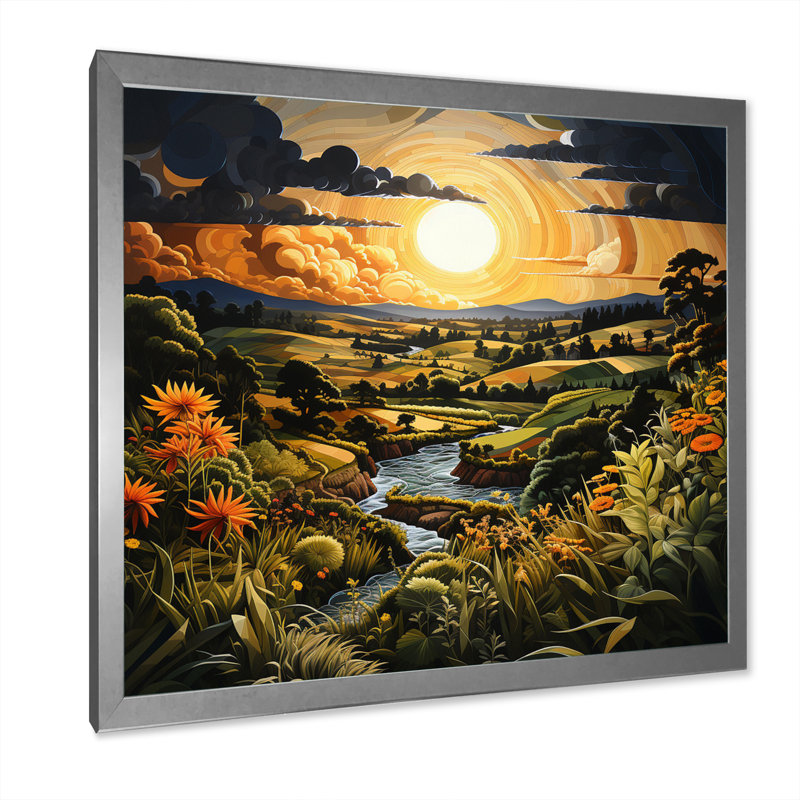 Countryside Pastoral Patchwork IV - Landscapes Canvas Wall Art, H 36 po x l 36 po x P 1,5 po, Cadre simple argenté