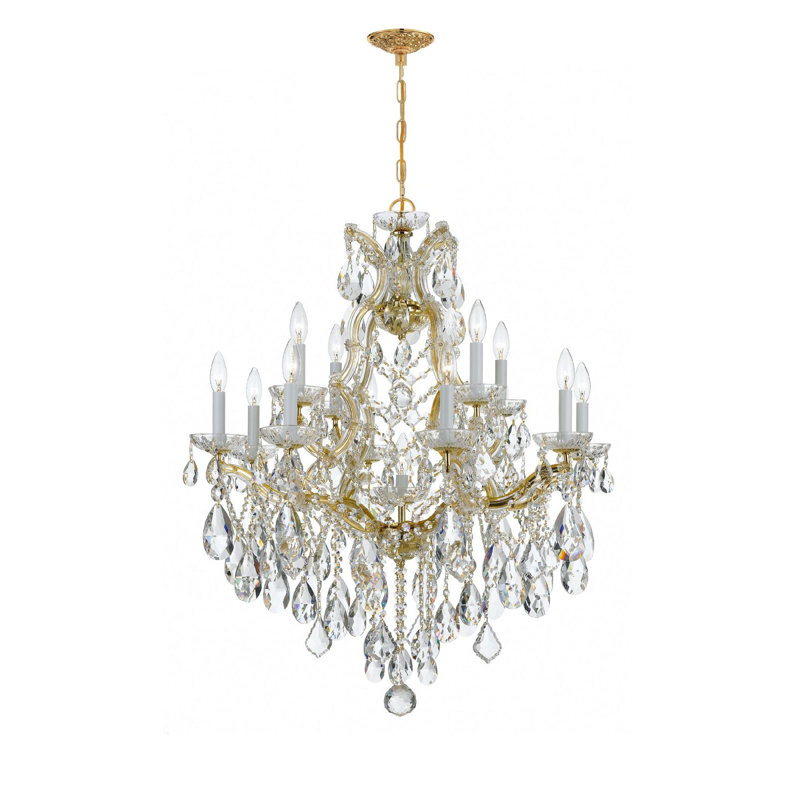 Lustre classique de style bougie à 13 lumières avec détails en cristal Weekes, Spectra Swarovski / Or