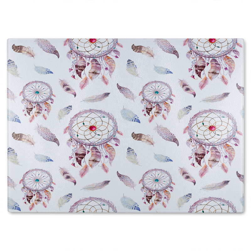 Dreamcatcher And Feather Pattern Glass Chopping Board