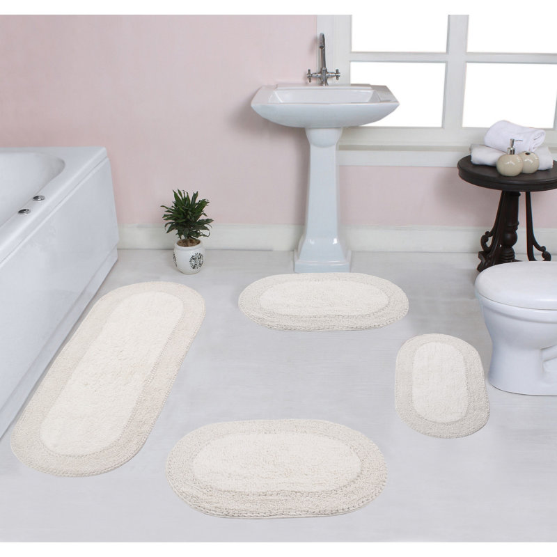 Eveland Runner 100% Cotton Non-Slip 4 Piece Bath Rug Set, Ivory