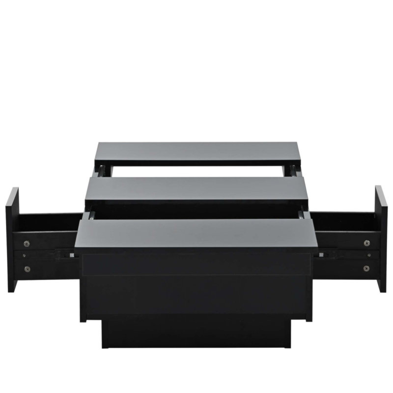 Table basse extensible ultrabrillante avec 2 grands compartiments de rangement cachés et 2 tiroirs, parfaite pour l'organisation du salon