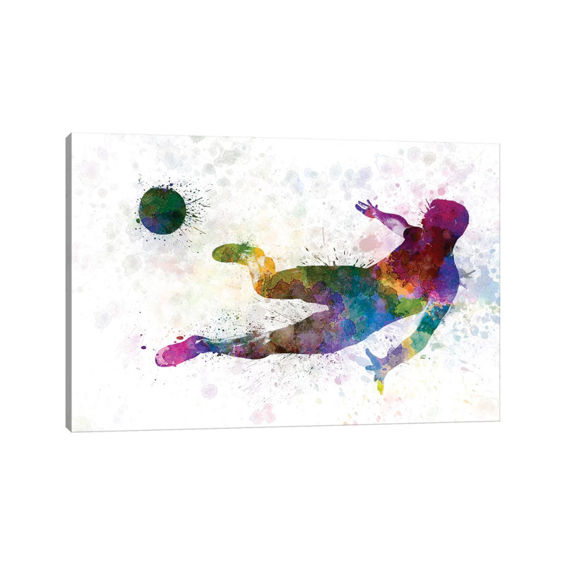 Man Soccer Football Player Flying Kicking II 1 Piece Wrapped Canvas Painting, 45.72cm H x 66.04cm W x 1.91cm D