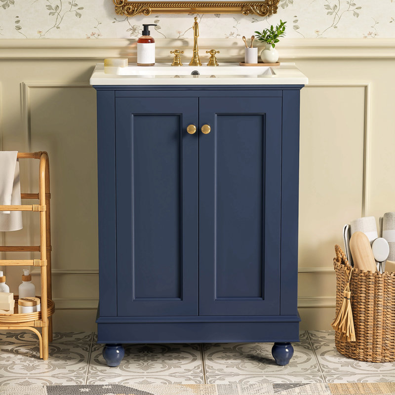 Meuble-lavabo moderne de 24 po de conception simple et élégante avec rangement à fermeture en douceur, tablette réglable, meuble-lavabo avec lavabo en céramique