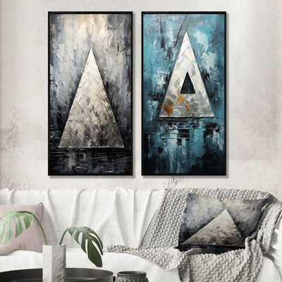 Triangle Trance Shimmering Silver - Abstract Shapes Wall Art Prints Set Of 2