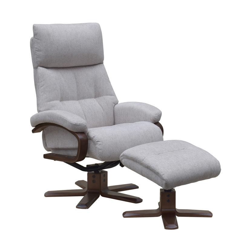 Comacho 75.6cm Wide Swivel Standard Recliner, Beige, Dark Brown Wood