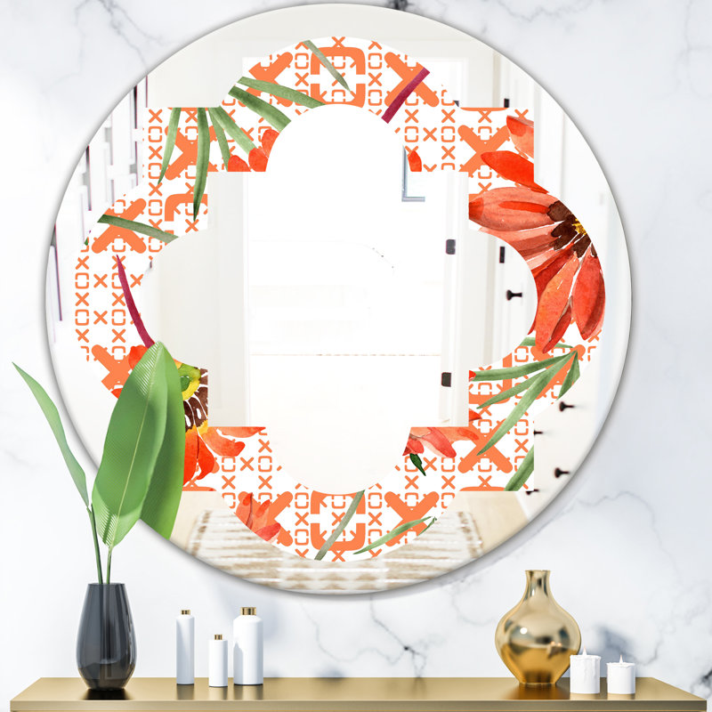 Miroir mural quadrilobe floral botanique i artisanat american, H 31,5 po x l po