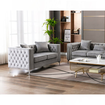 63" Gray Velvet Loveseat