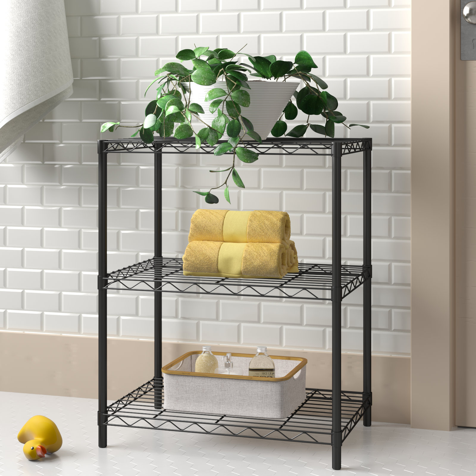 Home Basics Wire Heavy Duty 3-Tier Utility Shelving Unit (21-in W x  13.75-in D x 32-in H), Black