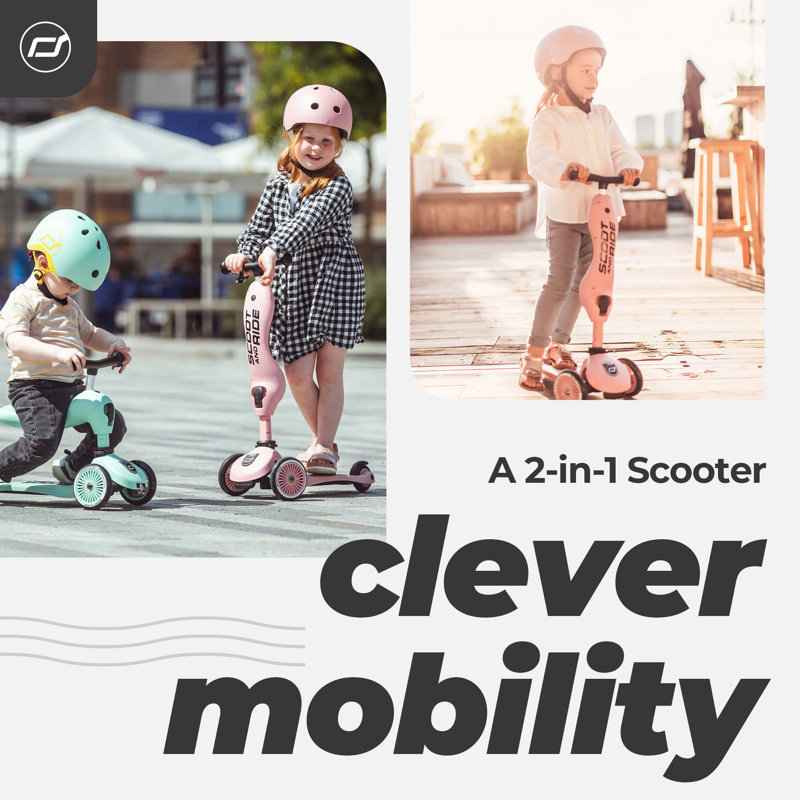 Scoot & Ride 2-in-1 Ride-On & Stand Kids Scooter, Ages 1-5, Highwaykick 1, Pink