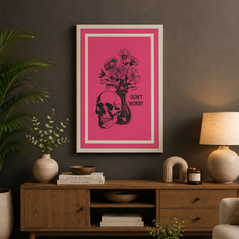 Don't Worry Modern - Wrapped Canvas, 36x24 - 91.4 x 61.0 cm, Teal Border
