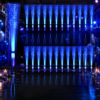 24-Piece Blue Fiber Optic Glow Wand Pack with 3 Lighting Modes for Christmas, Valentine's Day, Easter, July 4th, Concerts and Clubs