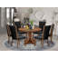 Ensemble de table de salle à manger 7 pièces pour 6 personnes comprenant une table ronde avec piédestal et 6 chaises Parson en tissu noir, noyer antique-65942715-65942661-34777585