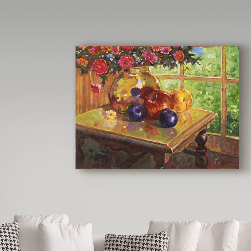 «Fruit and Flowers» par Hollen, reproduction de peinture à l'huile sur toile tendue, H 35 po x l 47 po x P 2 po