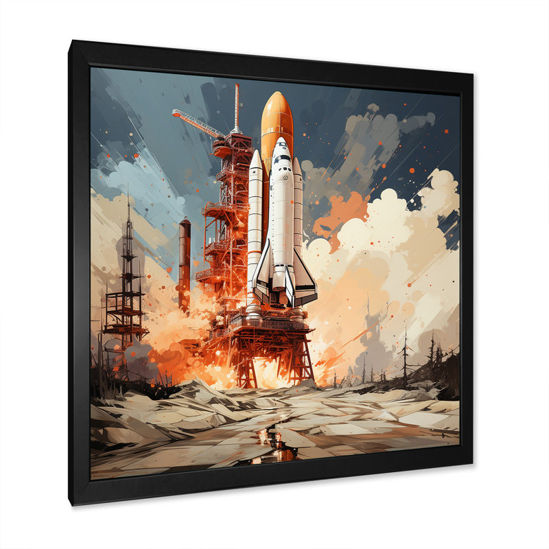 Lancement de la Navette spatiale moderne, H 24 po x l 24 po x P 1 po, Cadre simple noir