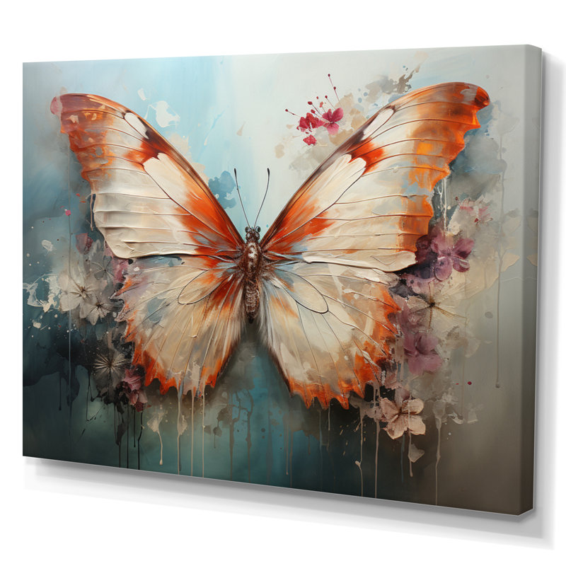 Orange White Butterfly Butterflys Flight II - Animals Canvas Art Print, Toile tendue, H 34 po x l 44 po x P 1,5 po