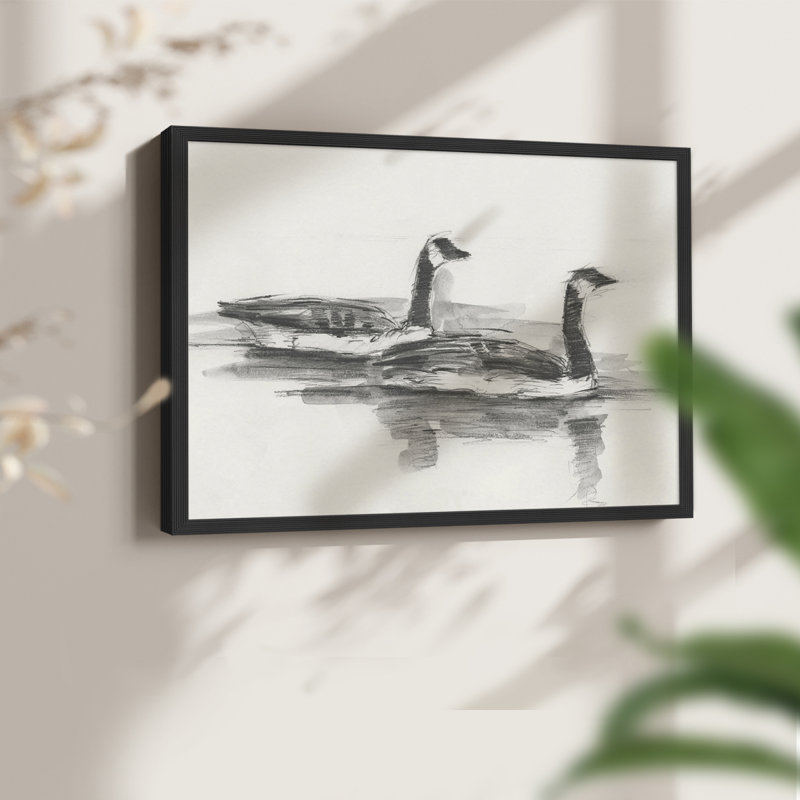 Étude d'oies I - reproduction encadrée - réarmable, H 8 po x l 10 po, Noir, noir, noir, noir