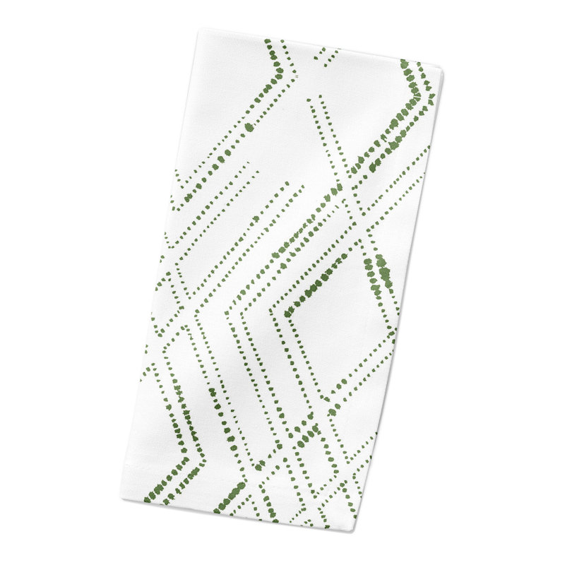 Cotton No Pattern Square Napkin, White/Green