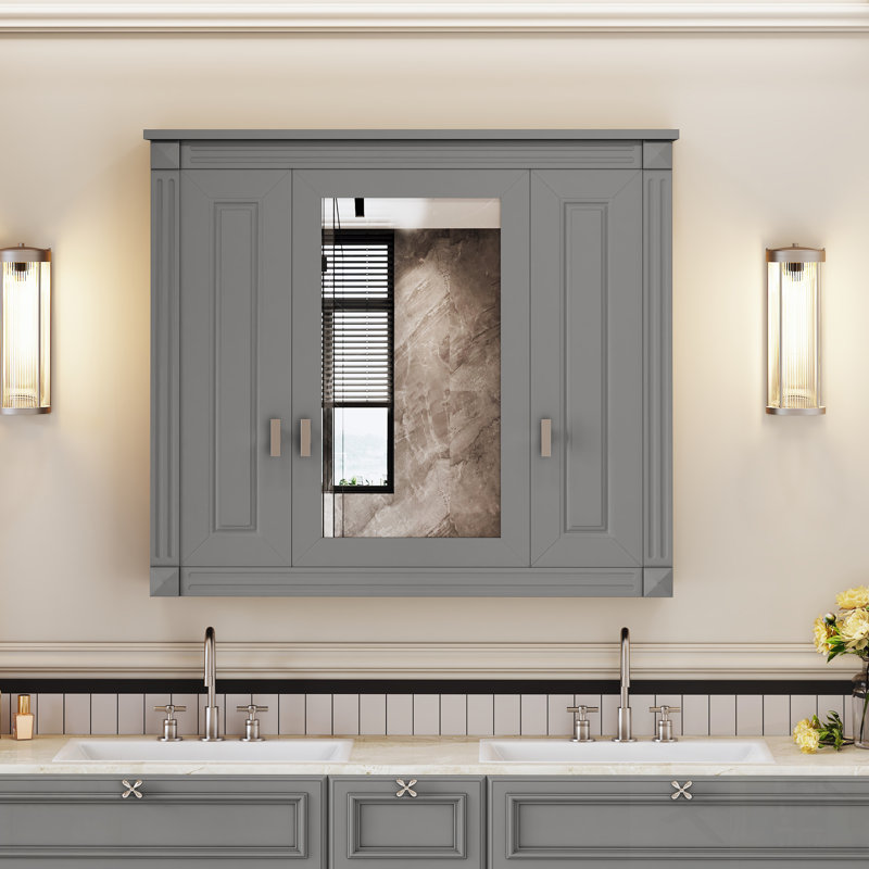 Armoire de salle de bain avec miroir, armoire à pharmacie murale avec 4 tablettes, rangement pour porte de toilette en miroir