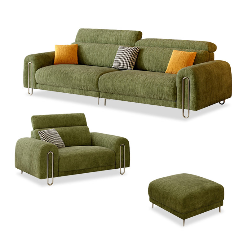 Ensemble de salon en chenille vert 3 pièces
