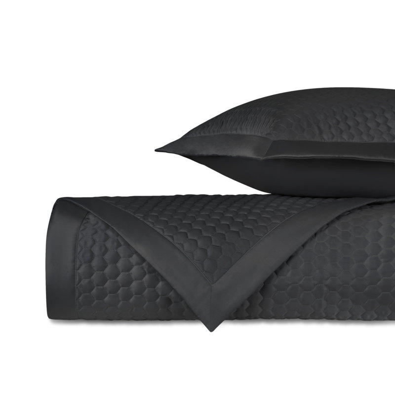 Apiary Standard Cotton Coverlet Set, California King Coverlet + 2 Shams, Black