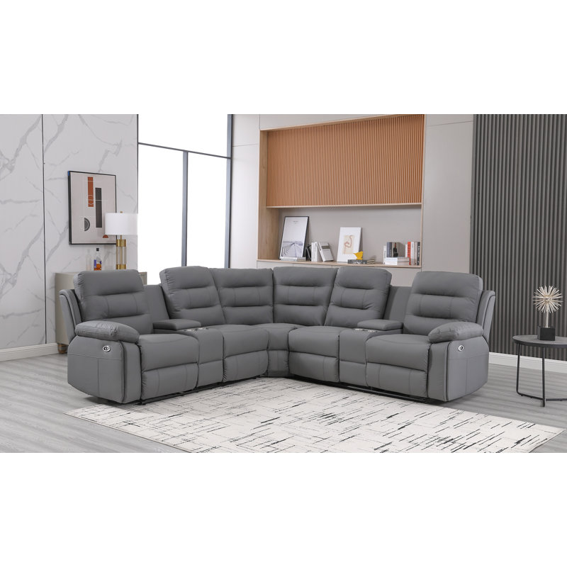Modern Reclining Sectional Sofa with Cup Holders & Storage – Large, Comfortable, & Stylish, Black Faux Leather