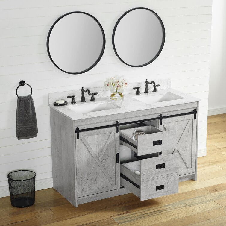 Jillian 54 Double Bathroom Vanity Set Sand & Stable Base Finish: White Wash