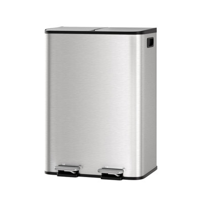 Stainless Steel Trash Can - Matte Black Dual Trash & Recycle Bin with Step-on Lid, PP Inner Buckets & Liner Rim