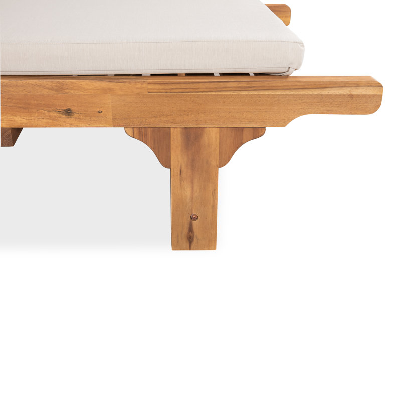 Chaise longue d'extérieur inclinable en bois massif avec coussin