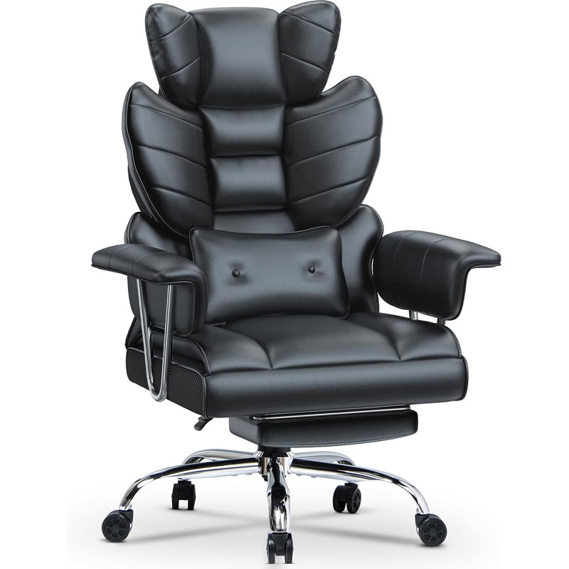 Ergonomic High Back Executive Office Chair with Retractable Footrest, Lumbar Support and Adjustable Height, Faux Leather