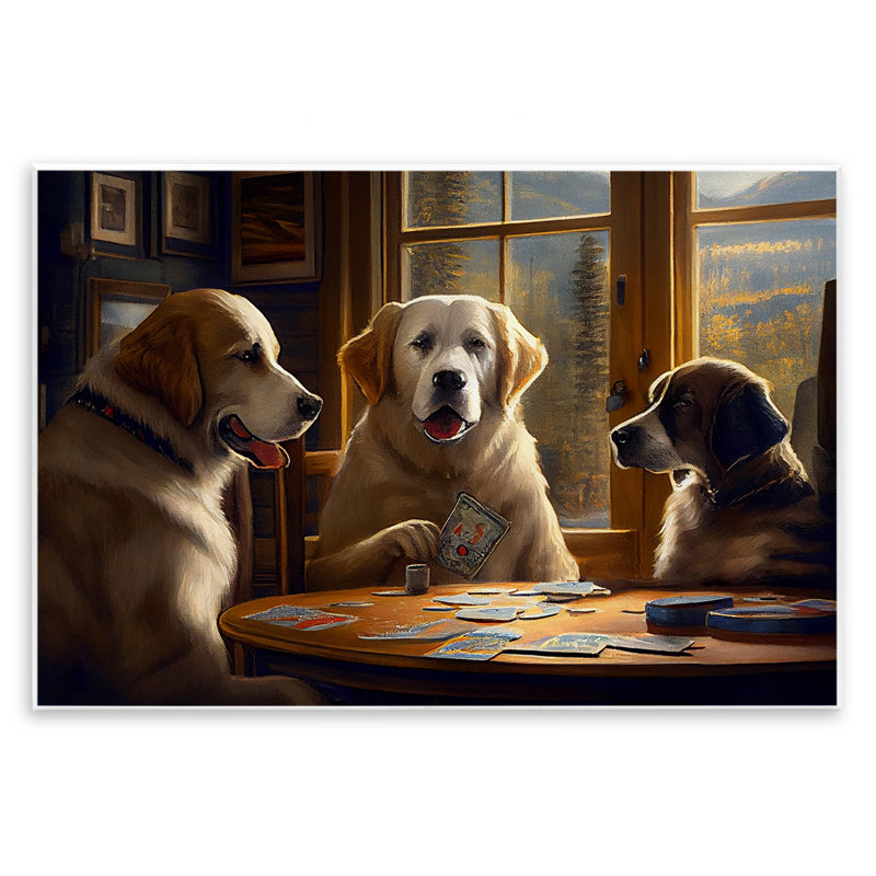 "Chiens jouant au jeu de cartes" par Sasha, H 13 po x l 19 po