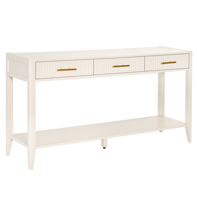 Console beige avec tiroirs à rayures verticales pour vestibule et vestibule