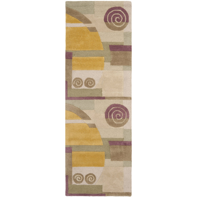 Tapis en laine à motif abstrait touffeté à la main Charbonneau, Tapis de couloir 2 pi 6 po x 12 pi