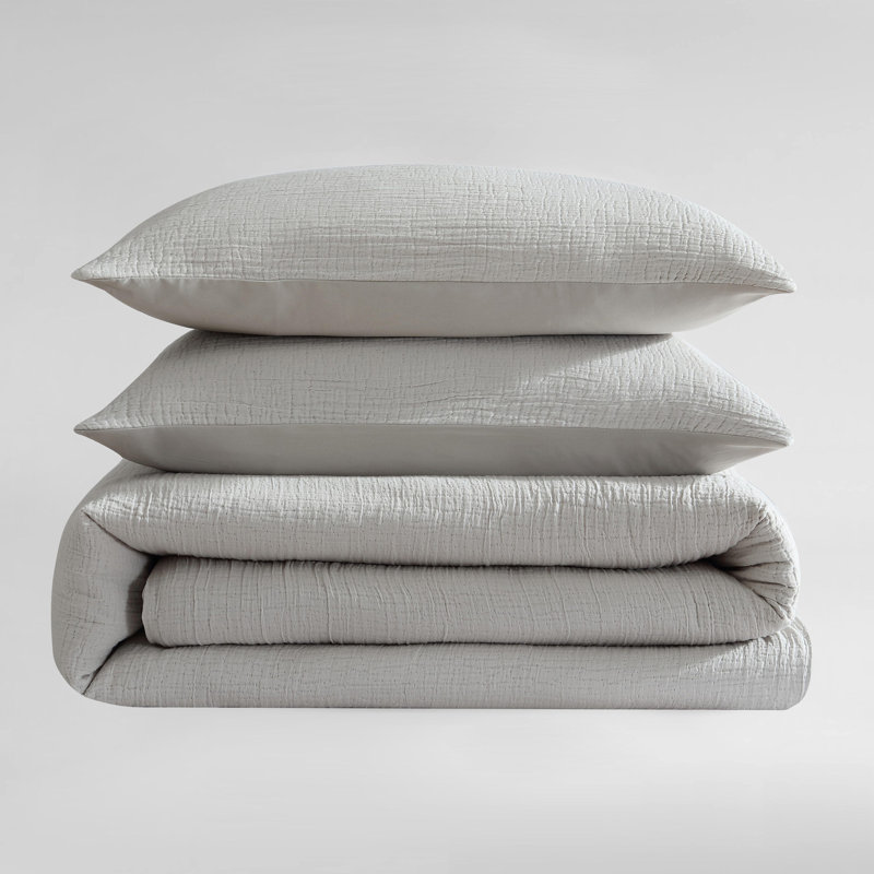 Gray Queen Cotton Crinkle Texture Duvet Cover Set