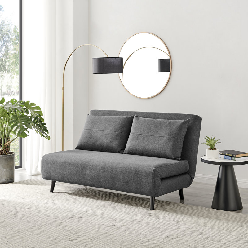 Berlyn 2 Seater Futon Sofa Bed - Luxury Simple Modern Folding Design, Dark Grey Cotton Blend