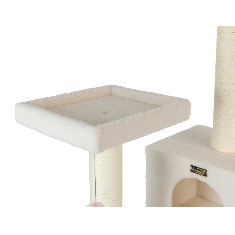 73'' Ivory Fleece Multi-Level Cat Tree with Hammock and Rope Swing