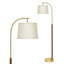 Lampe sur pied moderne en bois de noyer de 63 po avec finition laiton, abat-jour en tissu avoine et ampoule à DEL 3 couleurs