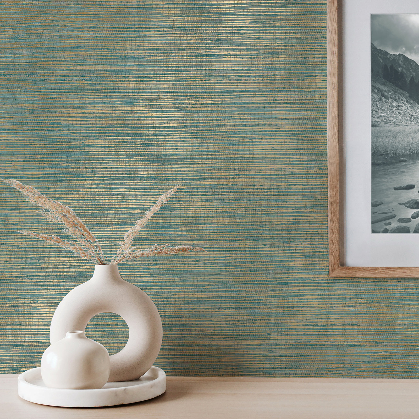 Aluta Neutral Plain Wallpaper, Teal