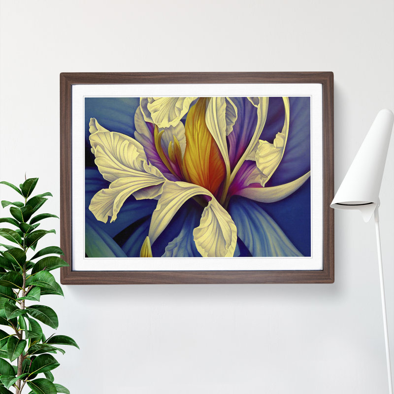 Beaming Modern Flower Art - Single Picture Frame Print, Walnut, 25cm H x 34cm W x 2cm D