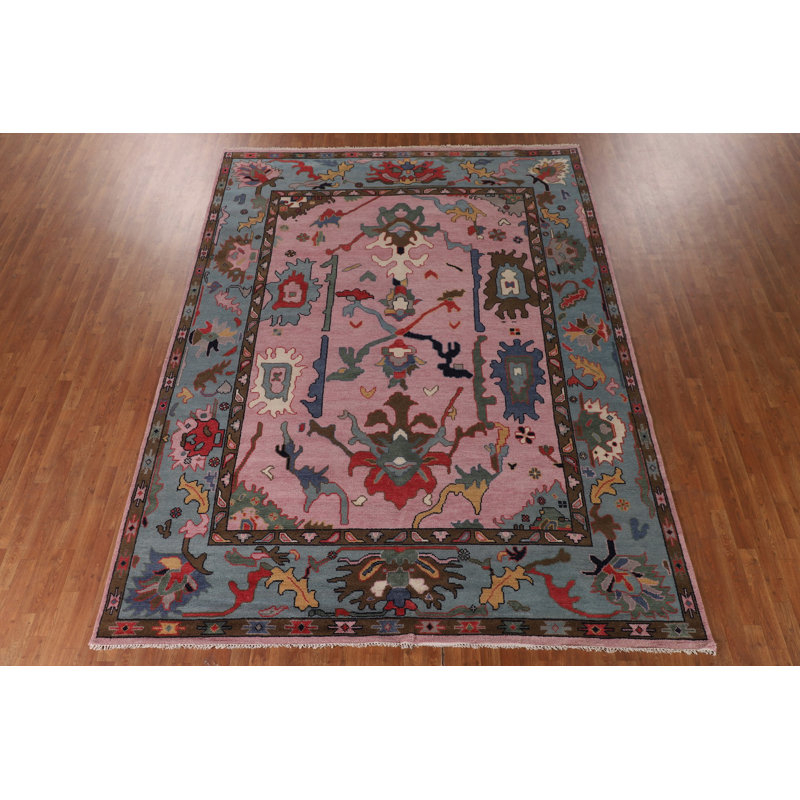 Tapis oriental rose fait à la main Oushak 9 x 12