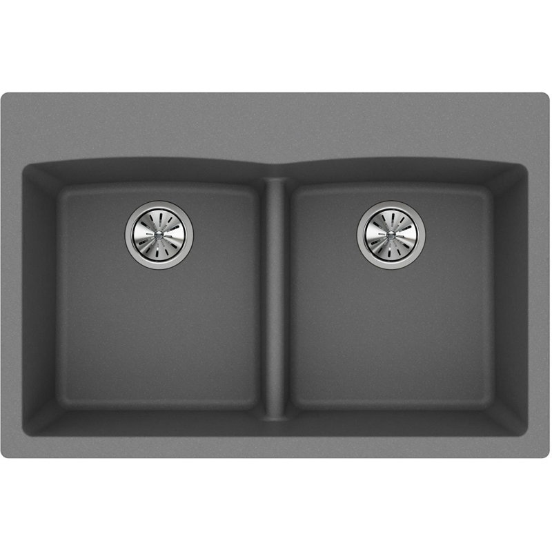 Quartz Classic 33" x 22" x 10" Double Basin Drop-In Kitchen Sink, Greystone